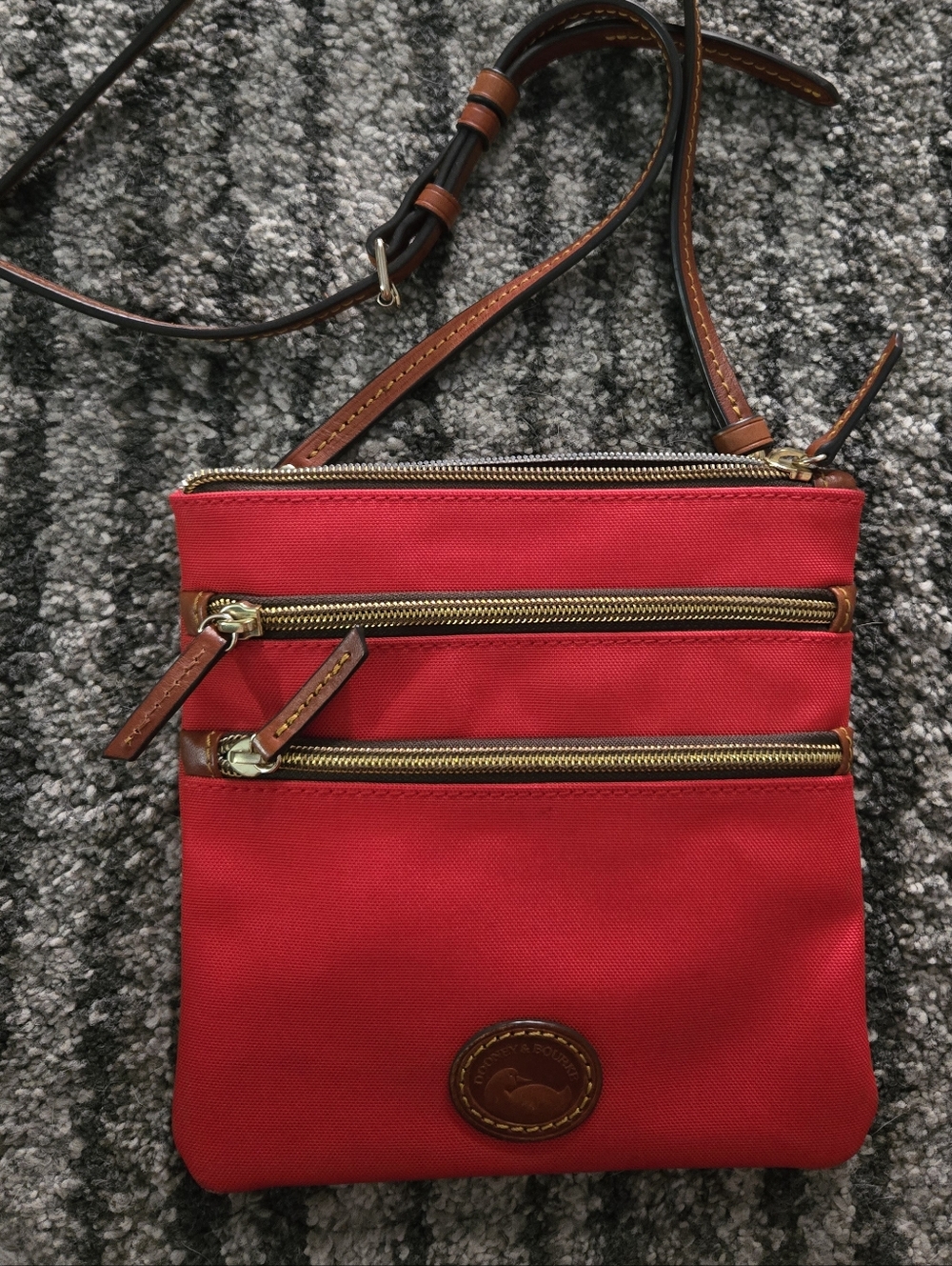 Dooney & Bourke Red Crossbody Triple Zipper Bag